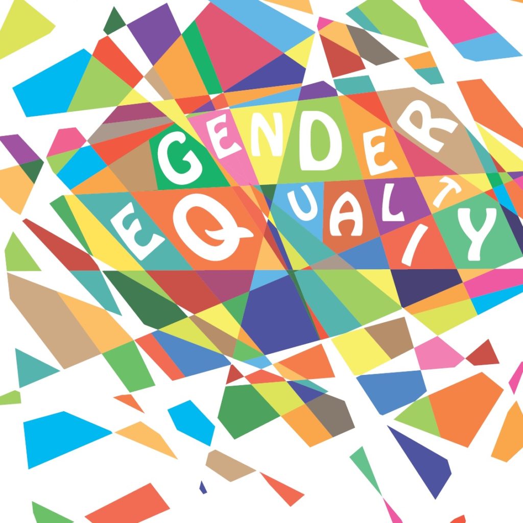 Front cover of the IFM Gender Equality Handbook - an abstract design of multicoloured triangles