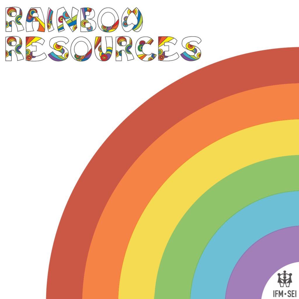 The cover of the 'Rainbow Resources' toolkit, depicting a six-colour rainbow around the IFM-SEI logo