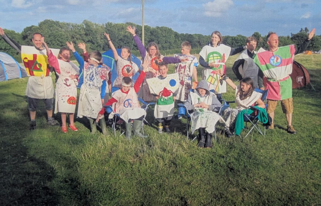 Re-enactment using costumes they made inspired by costumes of Kibbo Kift at camp by Reigate and Redhill Woodcraft Folk