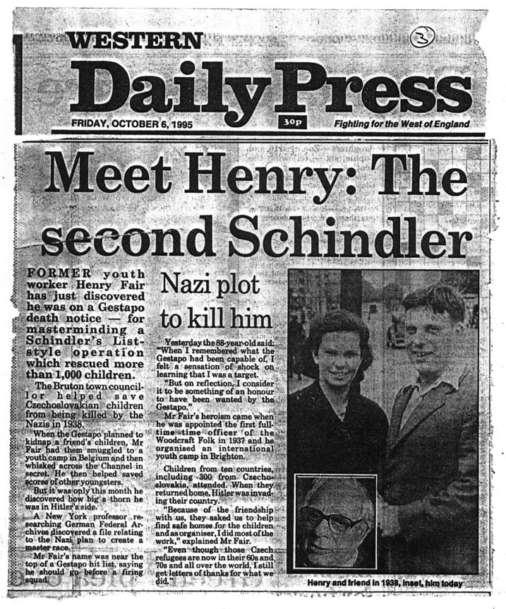 Western Daily Express story 'Meet Henry: The secod Schindler