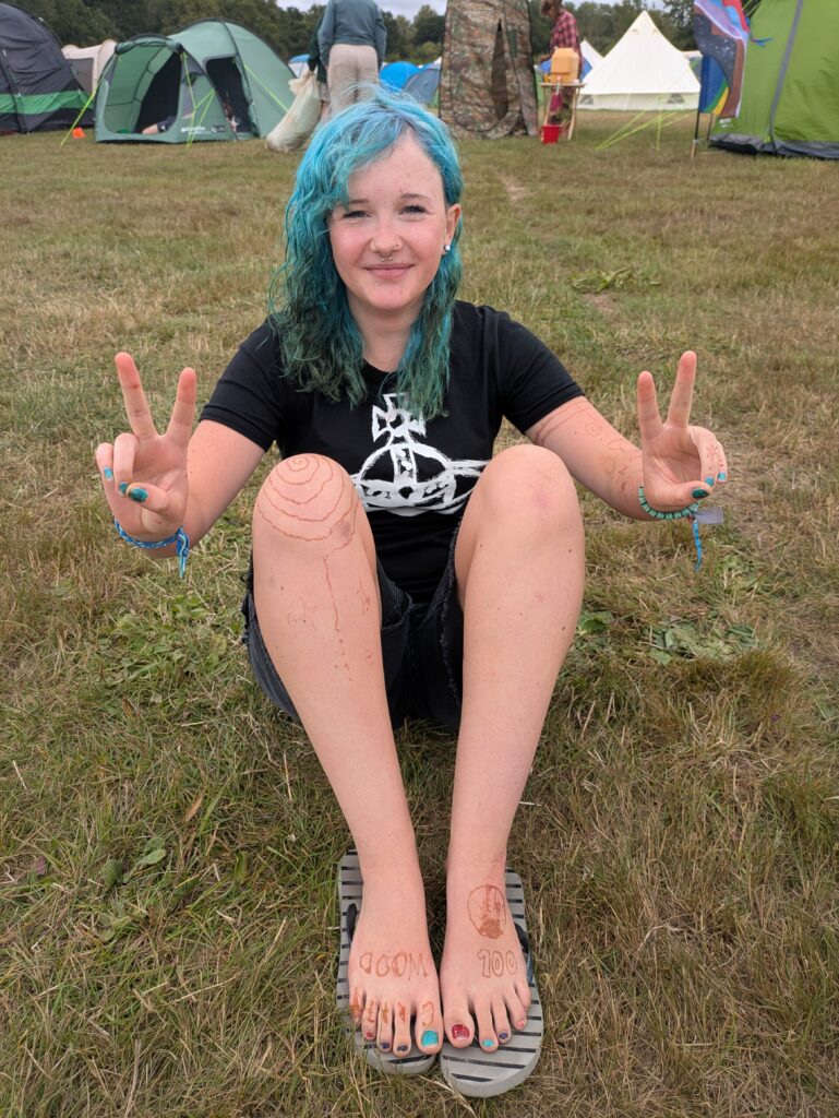 Kat at Village 13, showing off fab foot mendhi