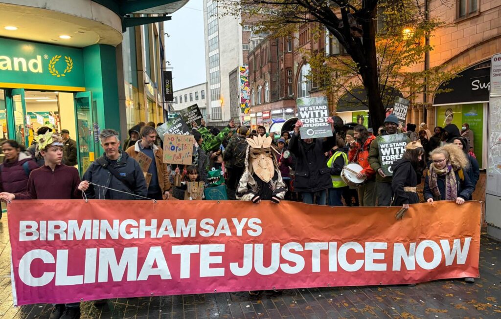 Cardboard carnival processes through Birmingham for COP 30