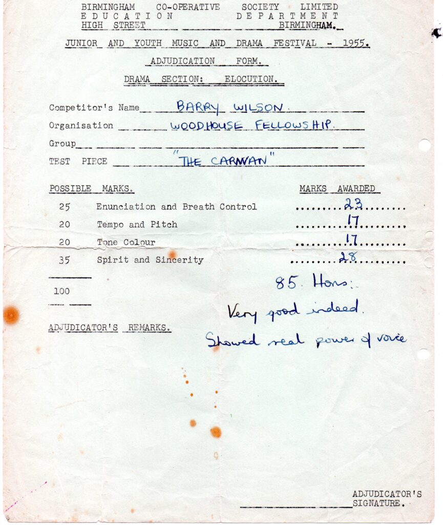 Grading form for Barry's examination