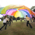 Rainbow parachute in air (2)