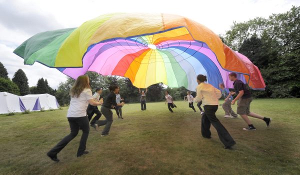 Rainbow parachute in air (2)